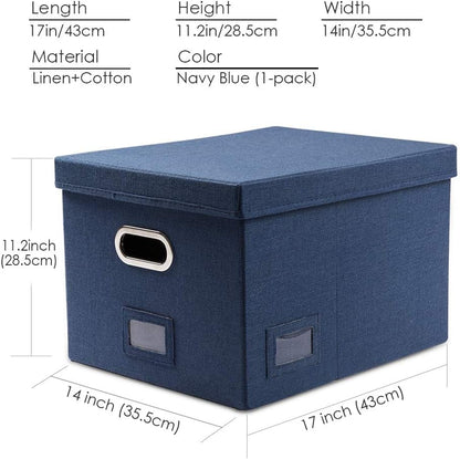File Organizer Box - Set of 1 Collapsible Decorative Linen Filing Storage Hanging File Folders with Lids Office Cabinet Letter/Legal Size Grey (17x14x11.2 inch)
