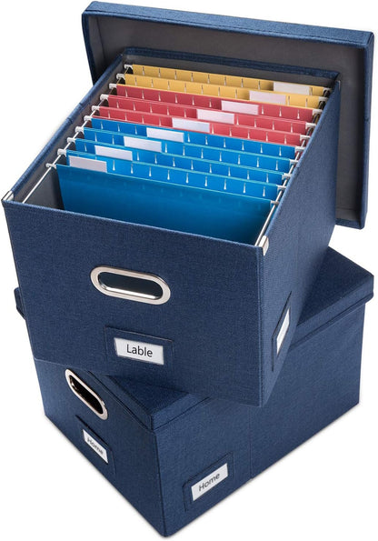 File Organizer Box - Set of 1 Collapsible Decorative Linen Filing Storage Hanging File Folders with Lids Office Cabinet Letter/Legal Size Grey (17x14x11.2 inch)