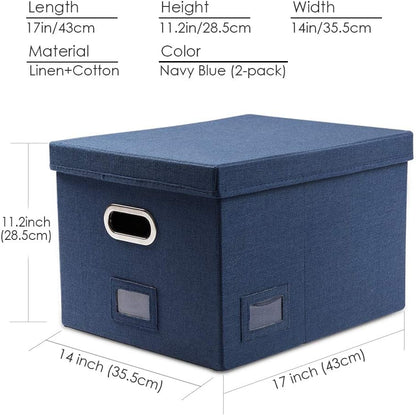 File Organizer Box - Set of 1 Collapsible Decorative Linen Filing Storage Hanging File Folders with Lids Office Cabinet Letter/Legal Size Grey (17x14x11.2 inch)