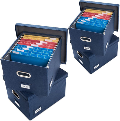 File Organizer Box - Set of 1 Collapsible Decorative Linen Filing Storage Hanging File Folders with Lids Office Cabinet Letter/Legal Size Grey (17x14x11.2 inch)