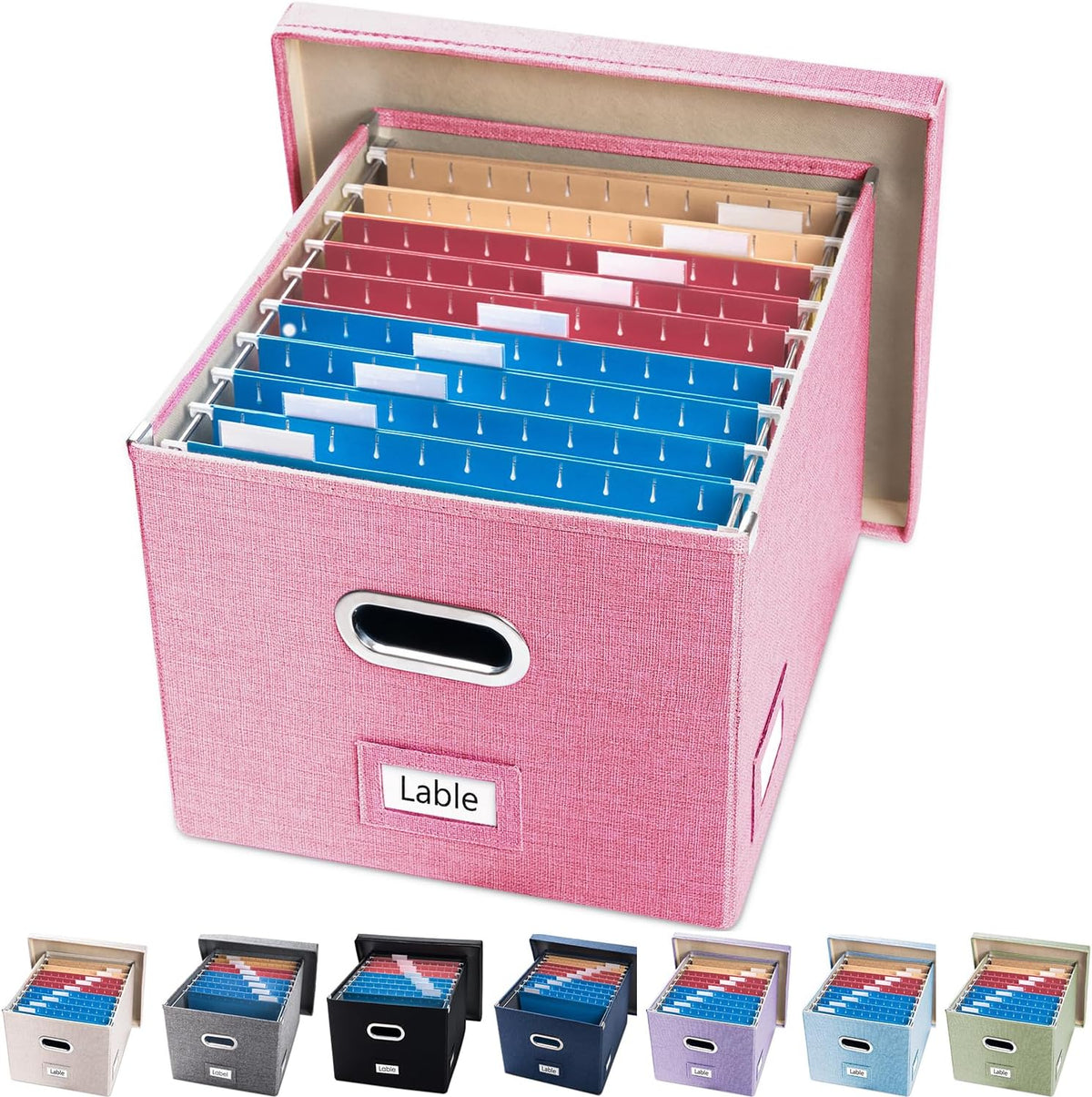 File Organizer Box - Set of 1 Collapsible Decorative Linen Filing Storage Hanging File Folders with Lids Office Cabinet Letter/Legal Size Grey (17x14x11.2 inch)
