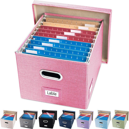 File Organizer Box - Set of 1 Collapsible Decorative Linen Filing Storage Hanging File Folders with Lids Office Cabinet Letter/Legal Size Grey (17x14x11.2 inch)