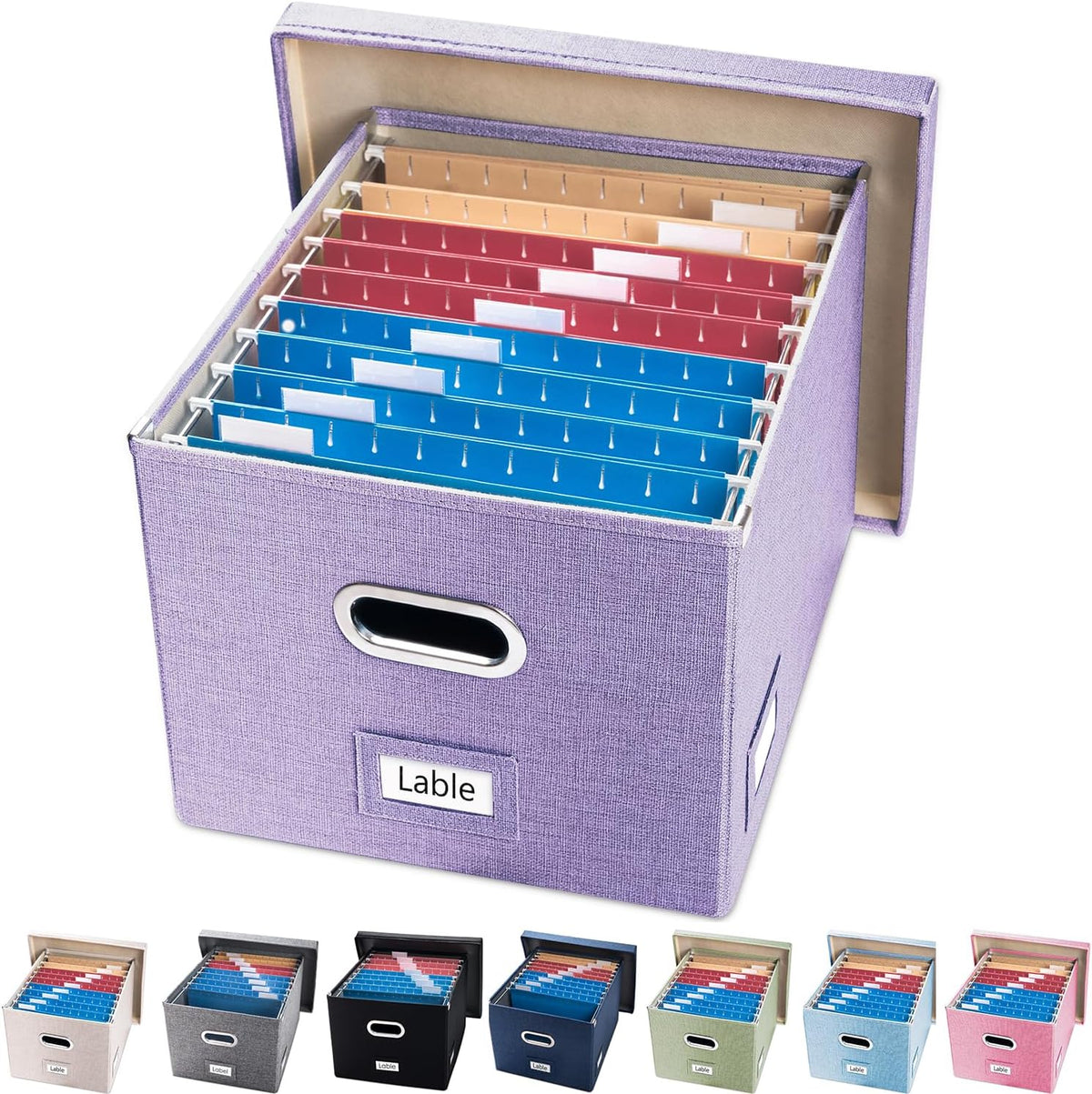 File Organizer Box - Set of 1 Collapsible Decorative Linen Filing Storage Hanging File Folders with Lids Office Cabinet Letter/Legal Size Grey (17x14x11.2 inch)
