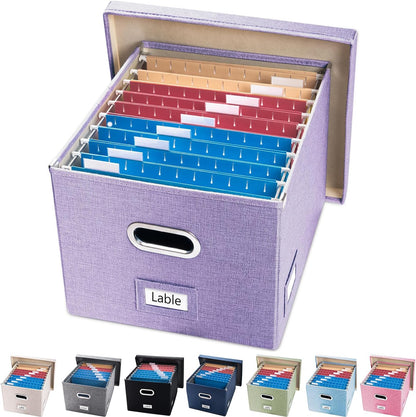 File Organizer Box - Set of 1 Collapsible Decorative Linen Filing Storage Hanging File Folders with Lids Office Cabinet Letter/Legal Size Grey (17x14x11.2 inch)