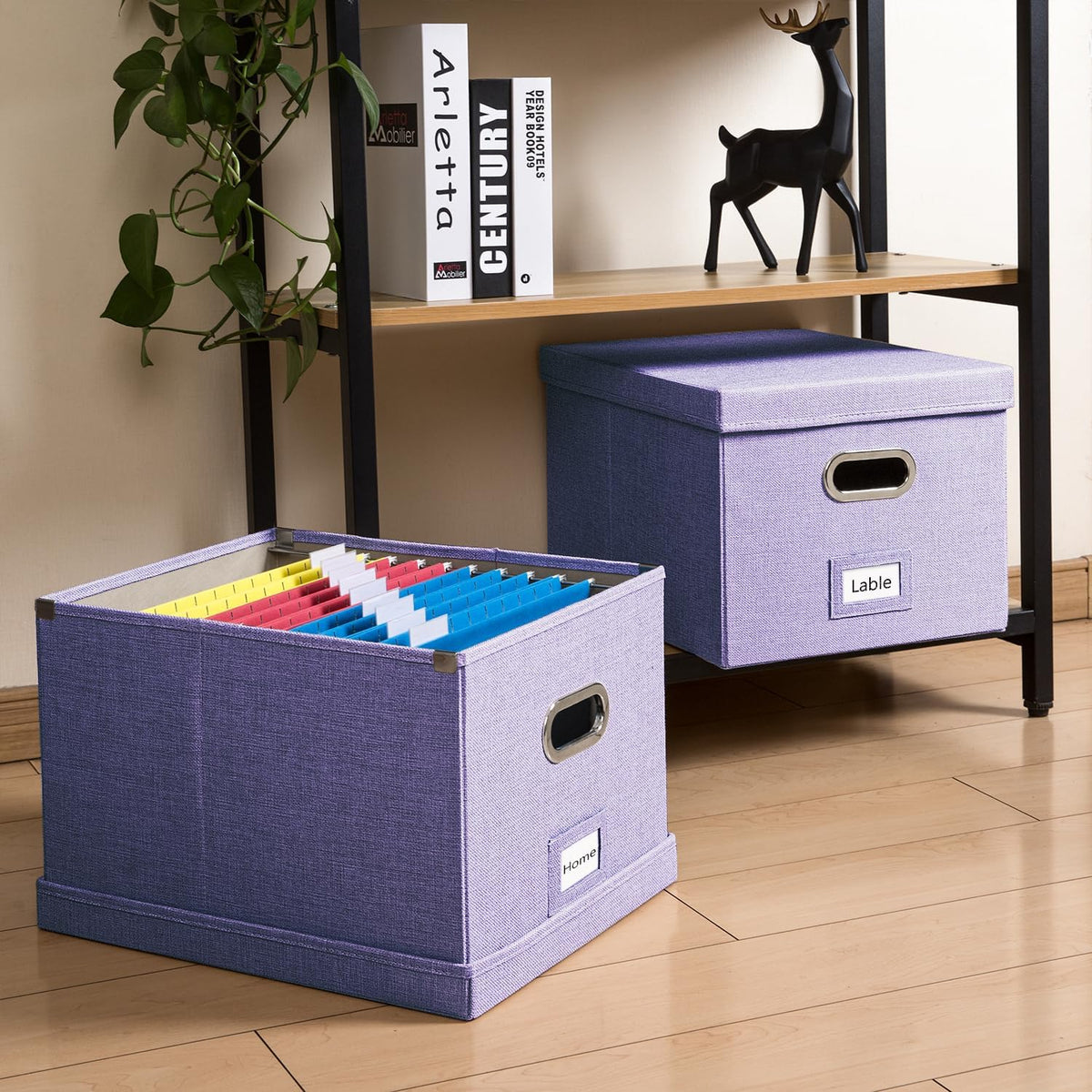 File Organizer Box - Set of 1 Collapsible Decorative Linen Filing Storage Hanging File Folders with Lids Office Cabinet Letter/Legal Size Grey (17x14x11.2 inch)