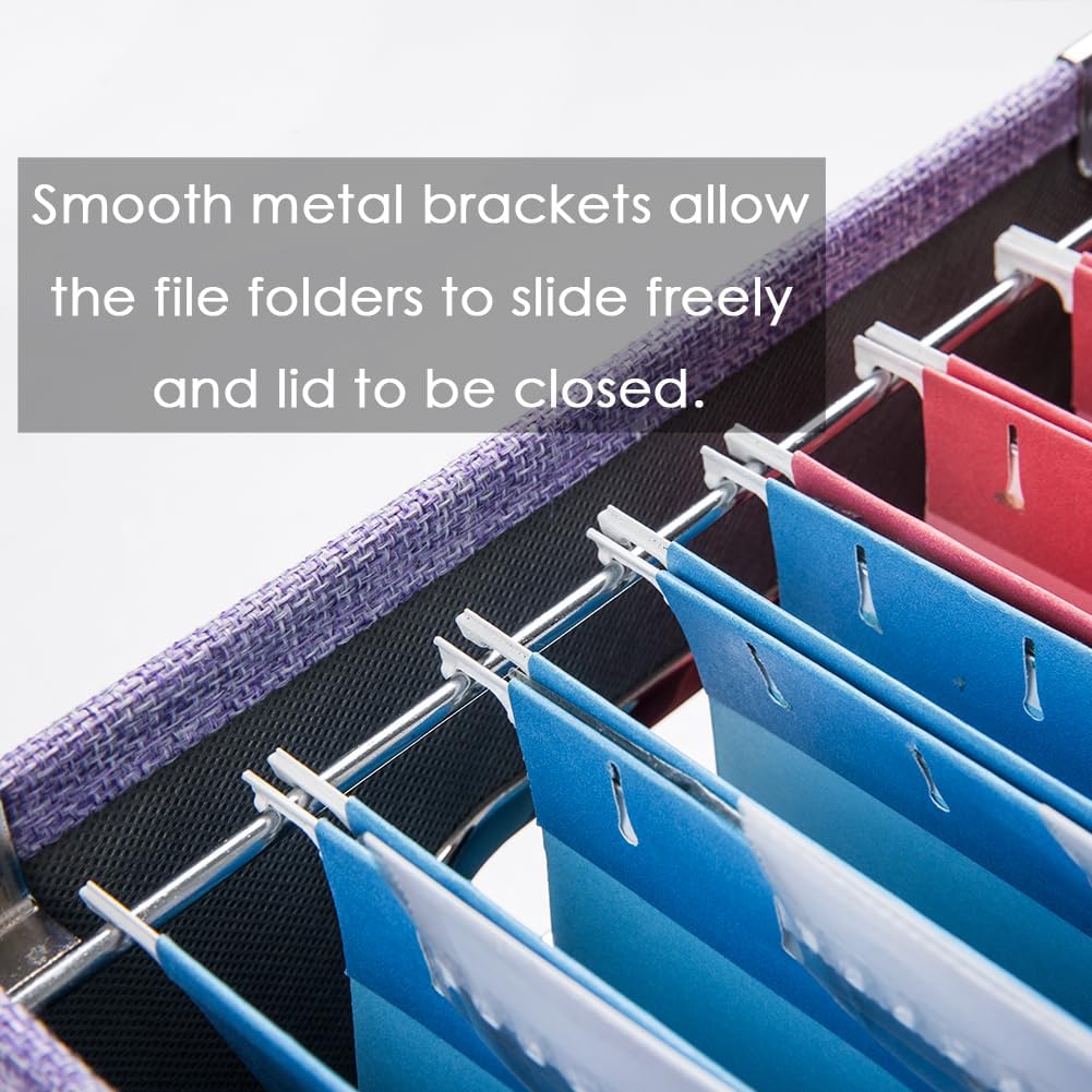 File Organizer Box - Set of 1 Collapsible Decorative Linen Filing Storage Hanging File Folders with Lids Office Cabinet Letter/Legal Size Grey (17x14x11.2 inch)