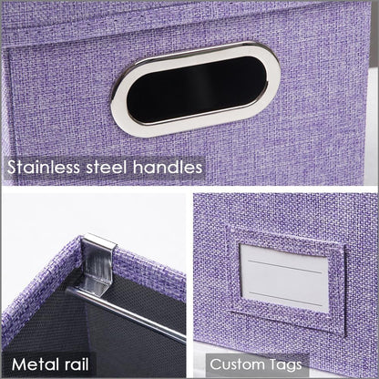 File Organizer Box - Set of 1 Collapsible Decorative Linen Filing Storage Hanging File Folders with Lids Office Cabinet Letter/Legal Size Grey (17x14x11.2 inch)