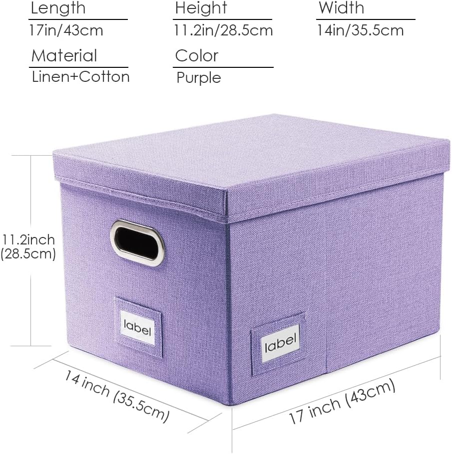File Organizer Box - Set of 1 Collapsible Decorative Linen Filing Storage Hanging File Folders with Lids Office Cabinet Letter/Legal Size Grey (17x14x11.2 inch)