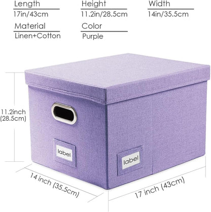 File Organizer Box - Set of 1 Collapsible Decorative Linen Filing Storage Hanging File Folders with Lids Office Cabinet Letter/Legal Size Grey (17x14x11.2 inch)