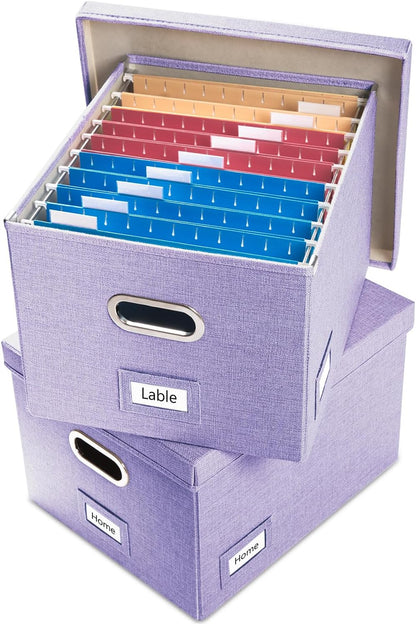 File Organizer Box - Set of 1 Collapsible Decorative Linen Filing Storage Hanging File Folders with Lids Office Cabinet Letter/Legal Size Grey (17x14x11.2 inch)