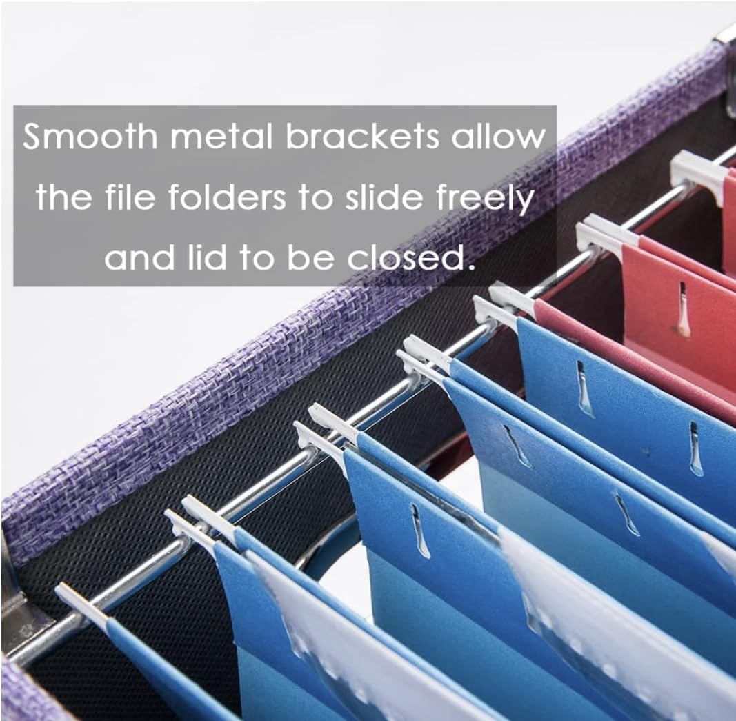 File Organizer Box - Set of 1 Collapsible Decorative Linen Filing Storage Hanging File Folders with Lids Office Cabinet Letter/Legal Size Grey (17x14x11.2 inch)