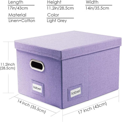File Organizer Box - Set of 1 Collapsible Decorative Linen Filing Storage Hanging File Folders with Lids Office Cabinet Letter/Legal Size Grey (17x14x11.2 inch)