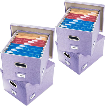 File Organizer Box - Set of 1 Collapsible Decorative Linen Filing Storage Hanging File Folders with Lids Office Cabinet Letter/Legal Size Grey (17x14x11.2 inch)