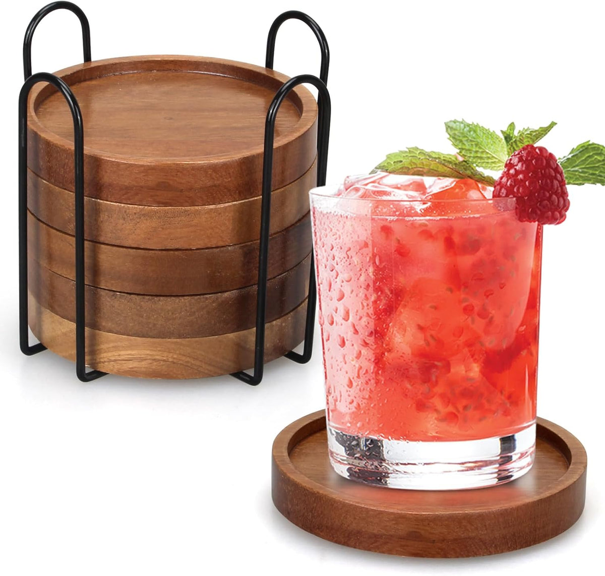 Wooden Coaster Set of 6 Coffee Table Decor Bar Cup Drink Coasters Holder