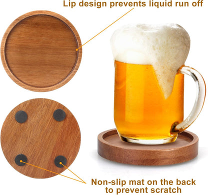 Wooden Coaster Set of 6 Coffee Table Decor Bar Cup Drink Coasters Holder