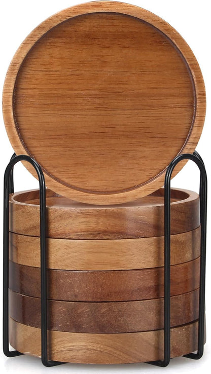 Wooden Coaster Set of 6 Coffee Table Decor Bar Cup Drink Coasters Holder