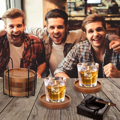 Wooden Coaster Set of 6 Coffee Table Decor Bar Cup Drink Coasters Holder