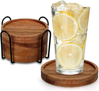Wooden Coaster Set of 6 Coffee Table Decor Bar Cup Drink Coasters Holder