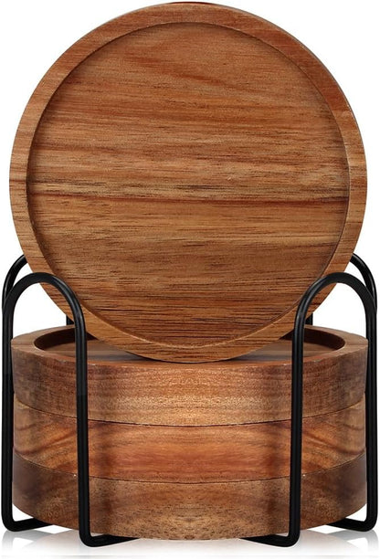 Wooden Coaster Set of 6 Coffee Table Decor Bar Cup Drink Coasters Holder