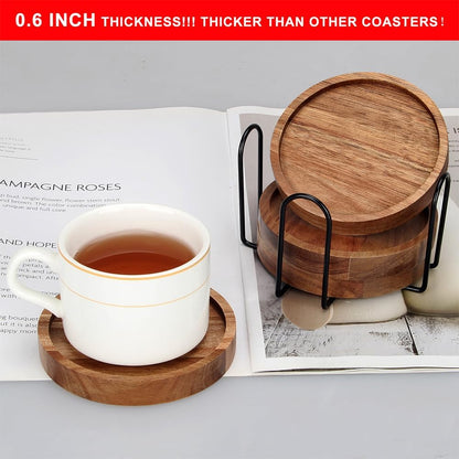 Wooden Coaster Set of 6 Coffee Table Decor Bar Cup Drink Coasters Holder
