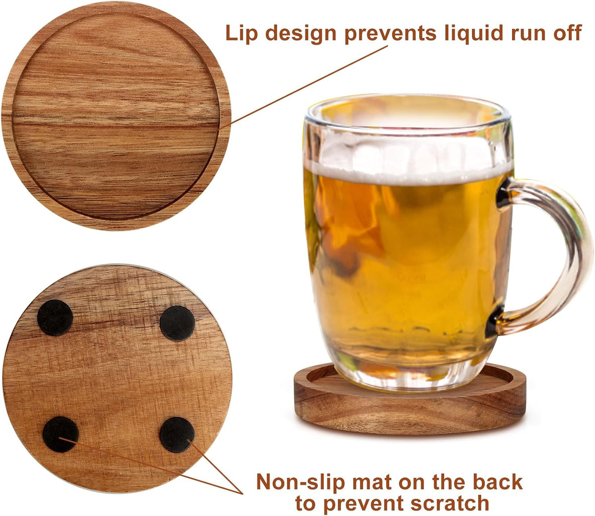 Wooden Coaster Set of 6 Coffee Table Decor Bar Cup Drink Coasters Holder
