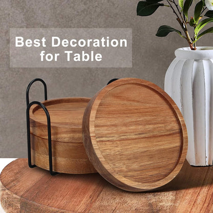 Wooden Coaster Set of 6 Coffee Table Decor Bar Cup Drink Coasters Holder