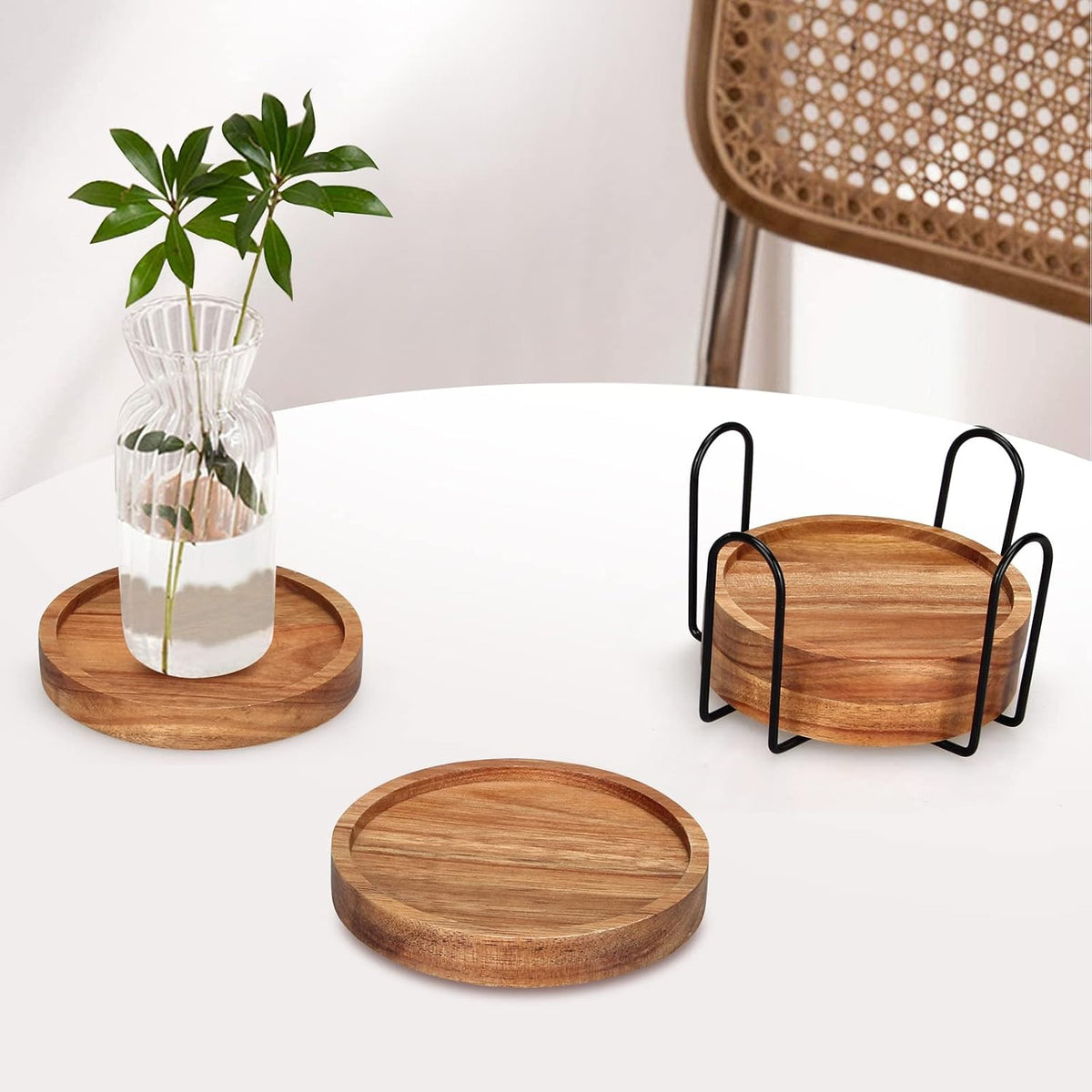 Wooden Coaster Set of 6 Coffee Table Decor Bar Cup Drink Coasters Holder