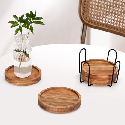 Wooden Coaster Set of 6 Coffee Table Decor Bar Cup Drink Coasters Holder