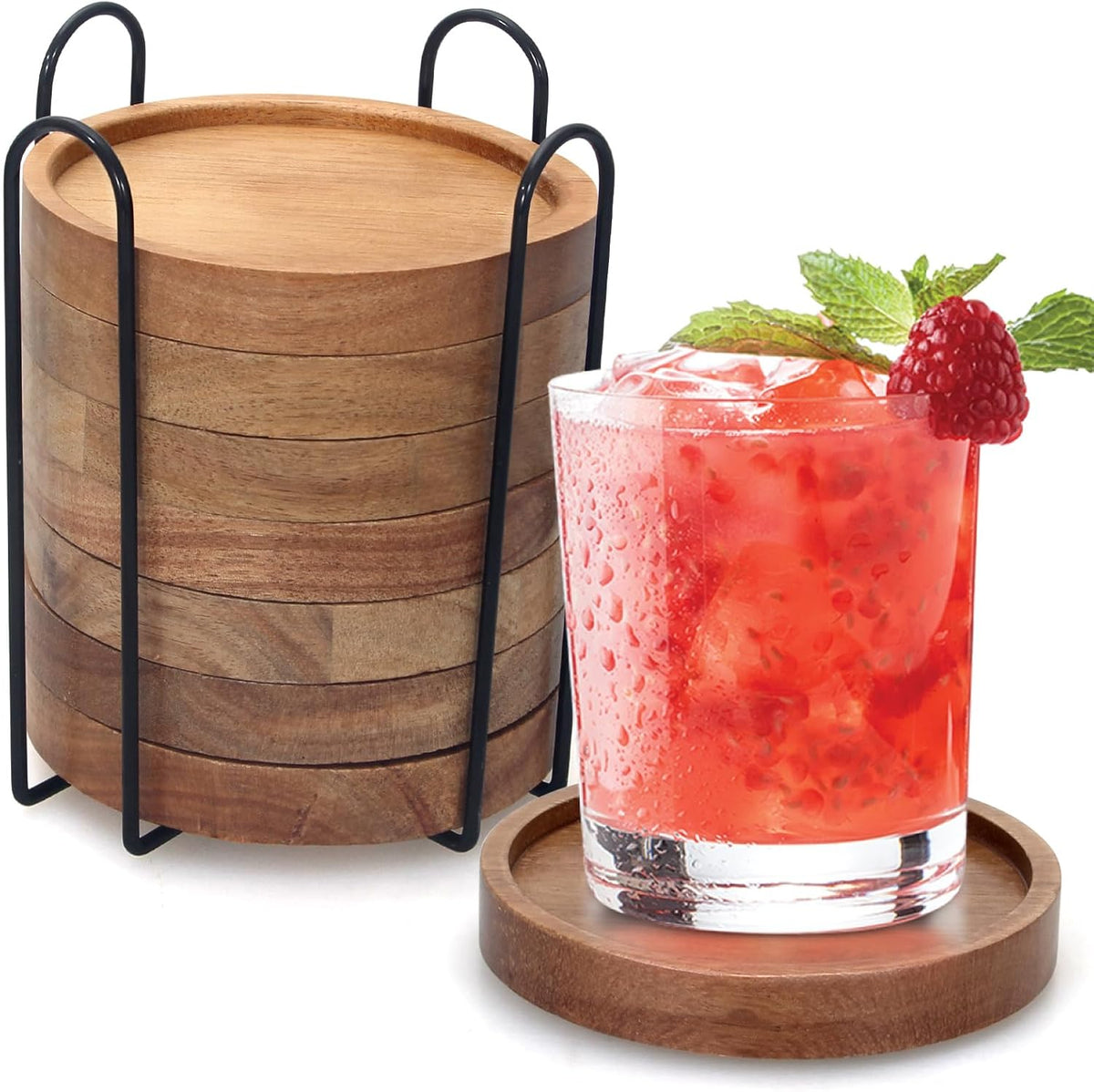 Wooden Coaster Set of 6 Coffee Table Decor Bar Cup Drink Coasters Holder