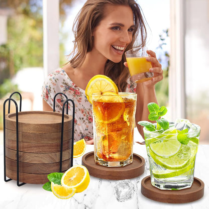 Wooden Coaster Set of 6 Coffee Table Decor Bar Cup Drink Coasters Holder