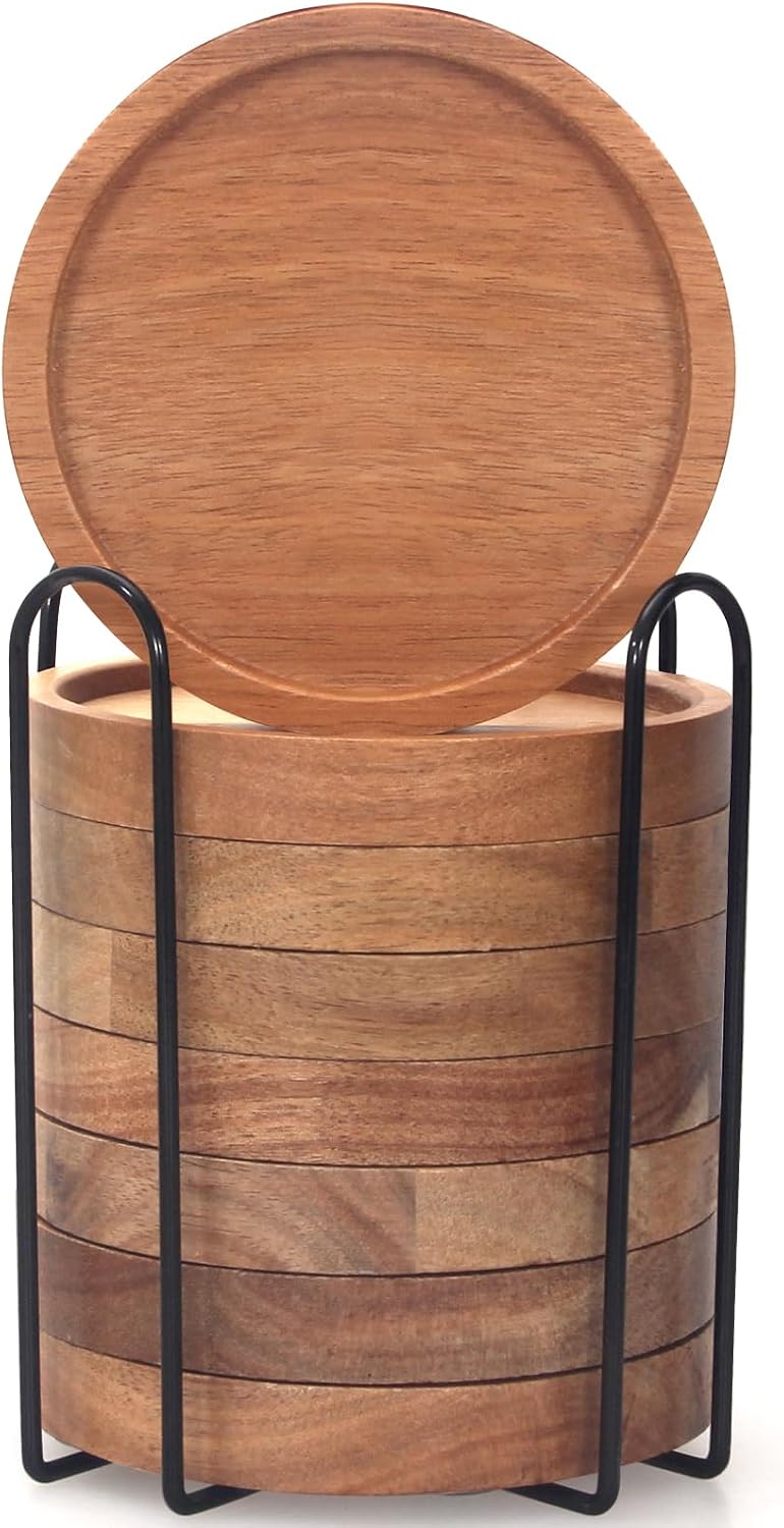 Wooden Coaster Set of 6 Coffee Table Decor Bar Cup Drink Coasters Holder