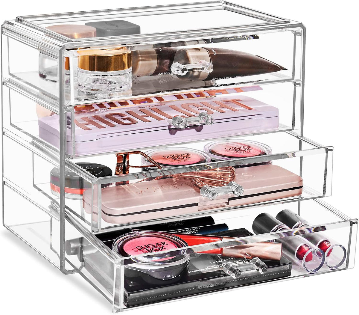 Wide 4-Drawer Makeup Organizer Set for Vanity & Countertop (Clear)