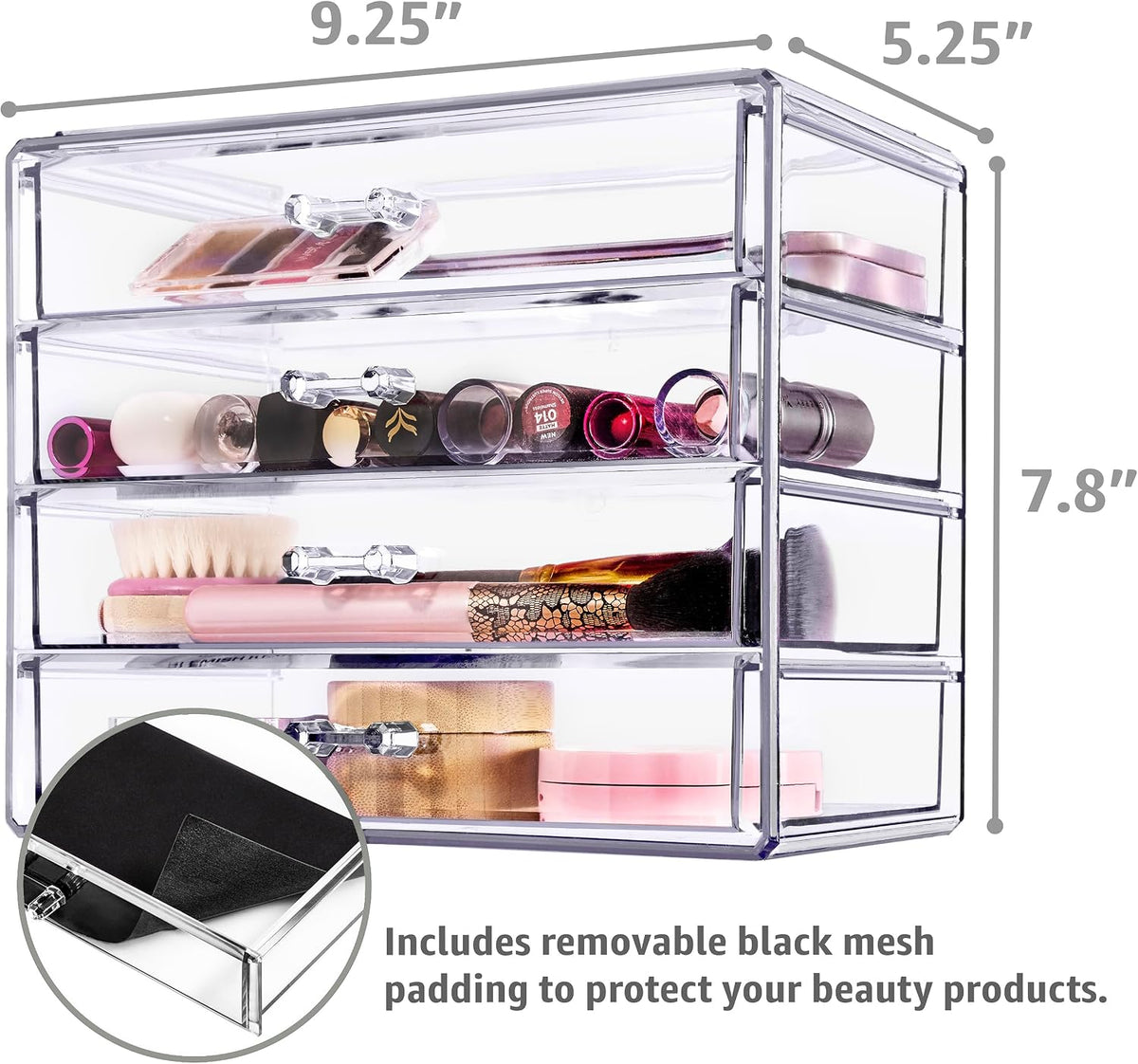 Wide 4-Drawer Makeup Organizer Set for Vanity & Countertop (Clear)
