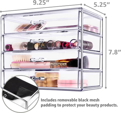 Wide 4-Drawer Makeup Organizer Set for Vanity & Countertop (Clear)