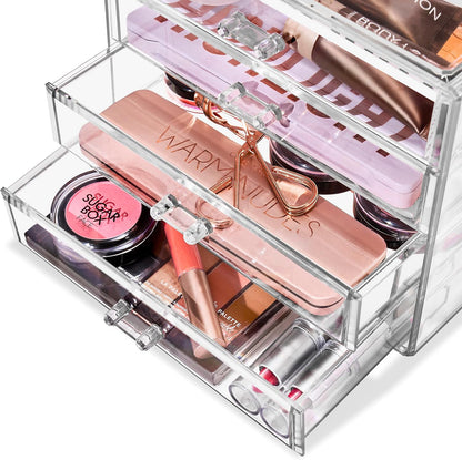 Wide 4-Drawer Makeup Organizer Set for Vanity & Countertop (Clear)