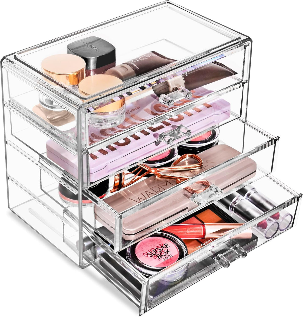 Wide 4-Drawer Makeup Organizer Set for Vanity & Countertop (Clear)