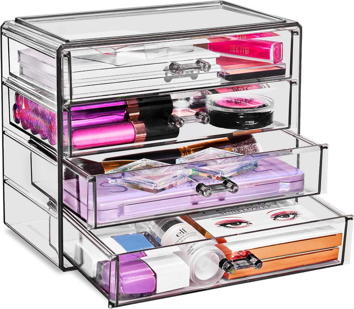 Wide 4-Drawer Makeup Organizer Set for Vanity & Countertop (Clear)
