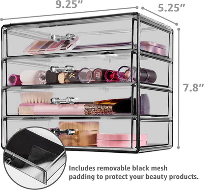 Wide 4-Drawer Makeup Organizer Set for Vanity & Countertop (Clear)