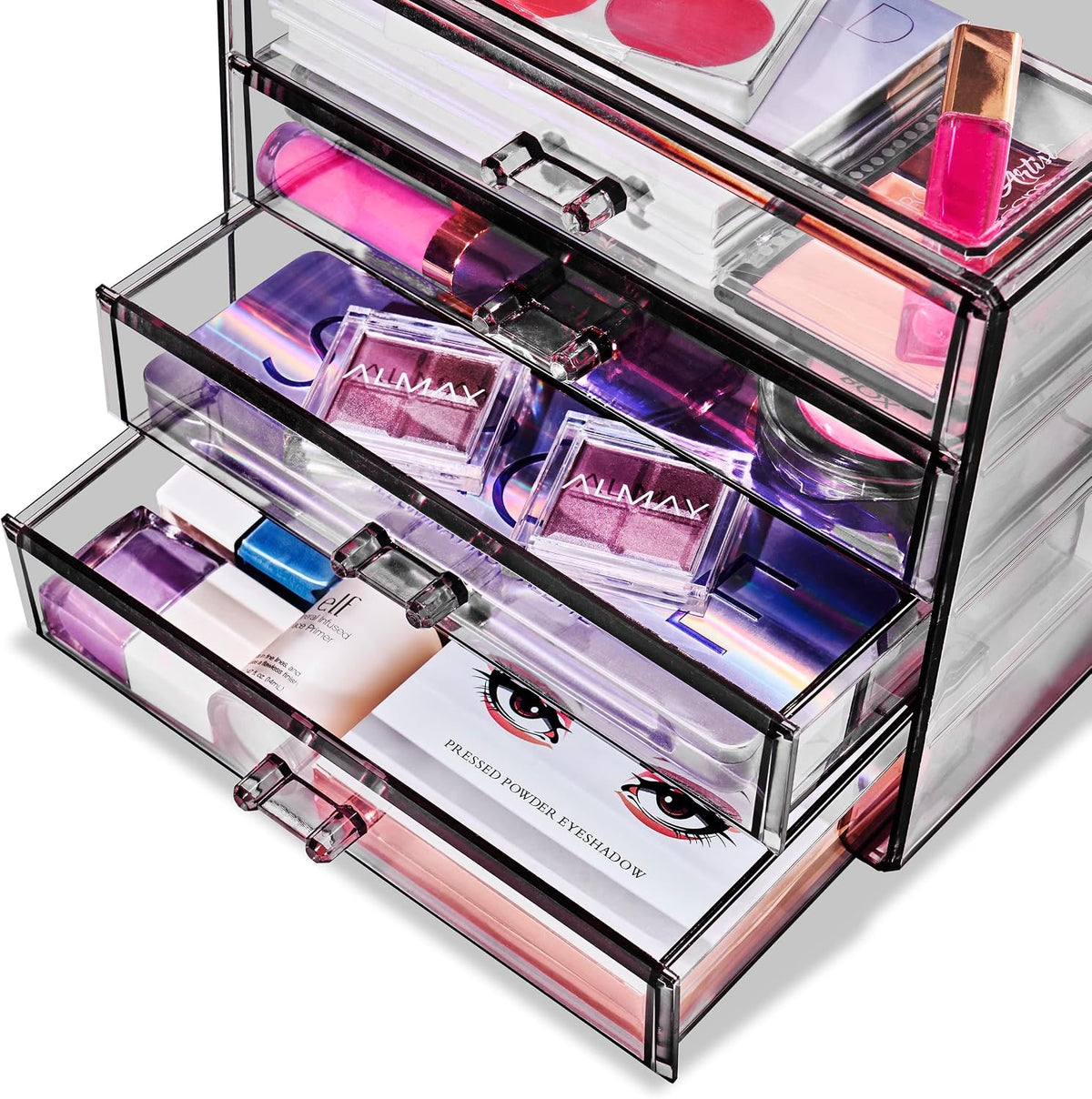 Wide 4-Drawer Makeup Organizer Set for Vanity & Countertop (Clear)