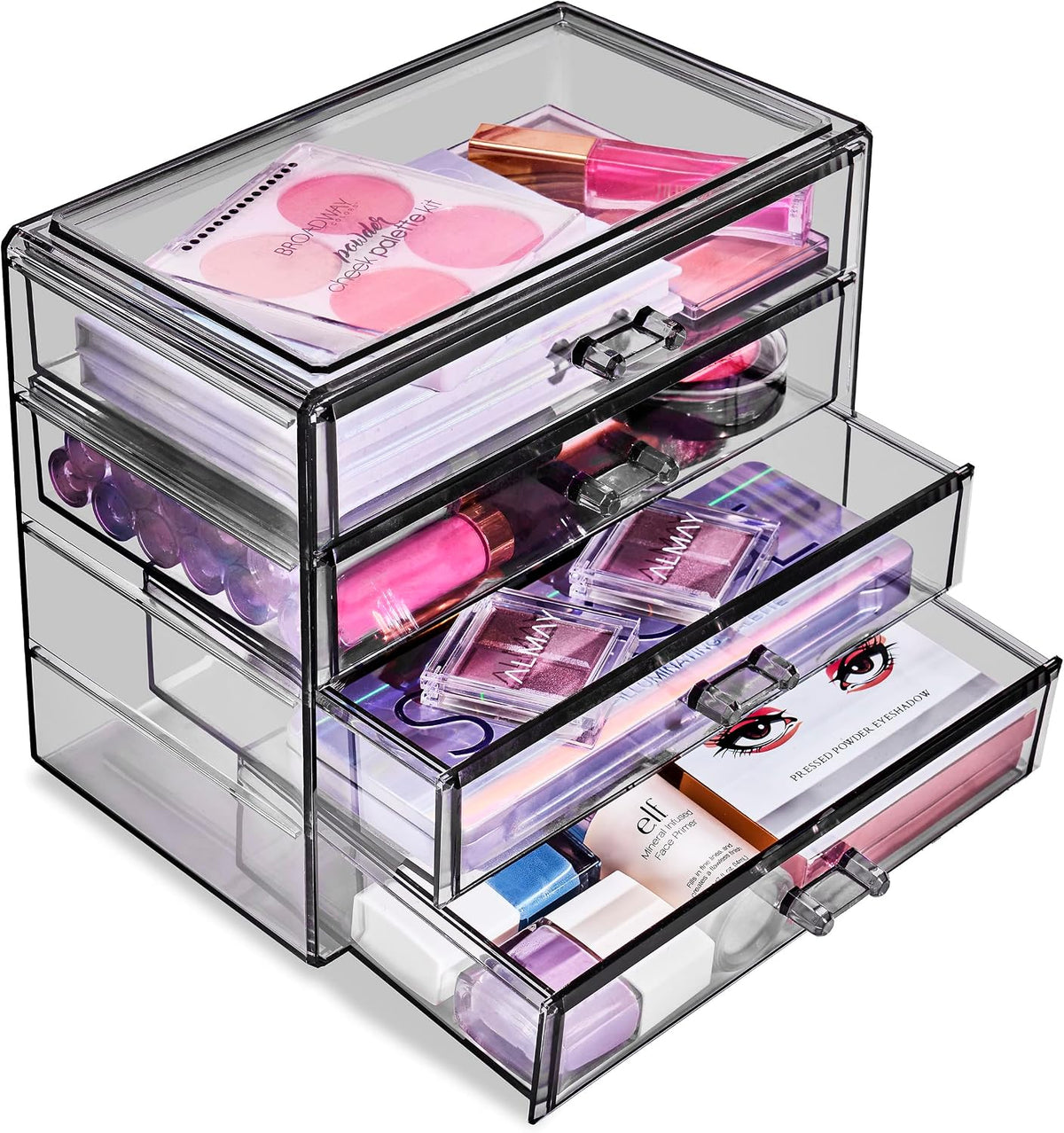 Wide 4-Drawer Makeup Organizer Set for Vanity & Countertop (Clear)