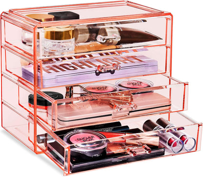Wide 4-Drawer Makeup Organizer Set for Vanity & Countertop (Clear)