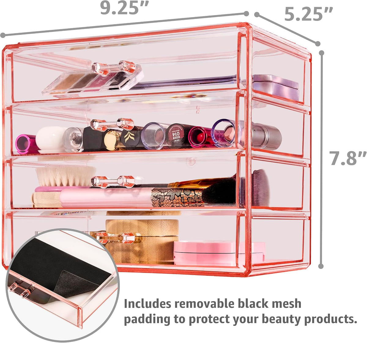 Wide 4-Drawer Makeup Organizer Set for Vanity & Countertop (Clear)