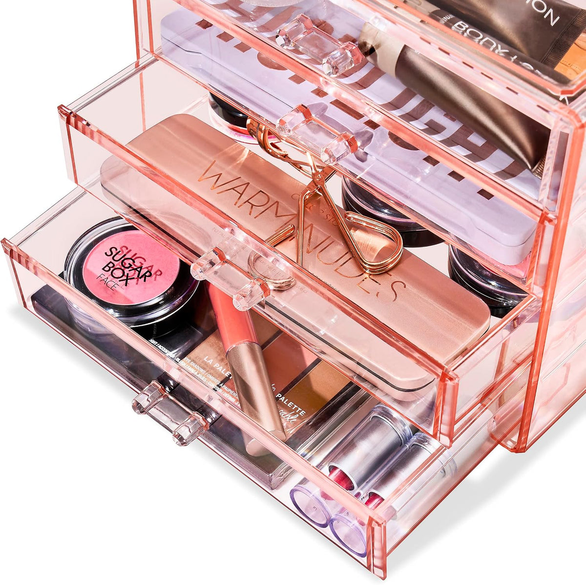 Wide 4-Drawer Makeup Organizer Set for Vanity & Countertop (Clear)