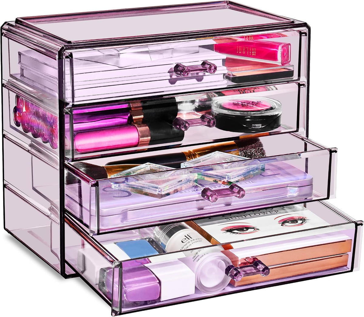 Wide 4-Drawer Makeup Organizer Set for Vanity & Countertop (Clear)