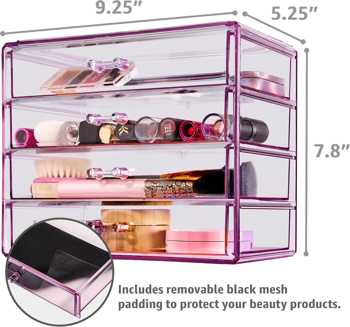 Wide 4-Drawer Makeup Organizer Set for Vanity & Countertop (Clear)