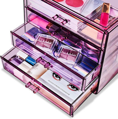 Wide 4-Drawer Makeup Organizer Set for Vanity & Countertop (Clear)