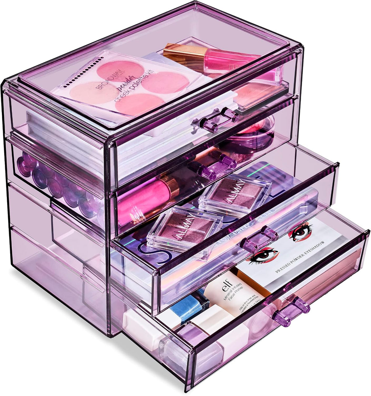 Wide 4-Drawer Makeup Organizer Set for Vanity & Countertop (Clear)