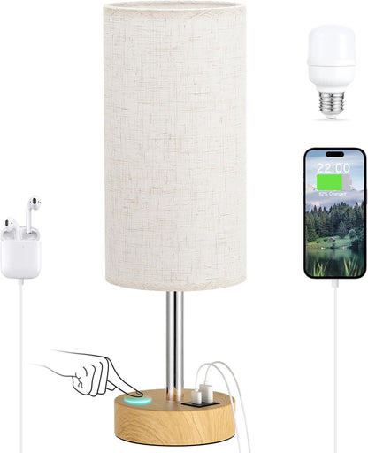 Dicoool Bedside Table Lamp for Bedroom - 3-Way Dimmable Touch Lamp, USB A+C