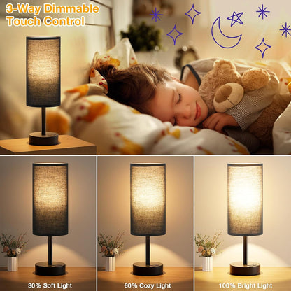 Dicoool Bedside Table Lamp for Bedroom - 3-Way Dimmable Touch Lamp, USB A+C