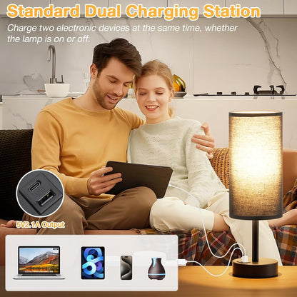 Dicoool Bedside Table Lamp for Bedroom - 3-Way Dimmable Touch Lamp, USB A+C